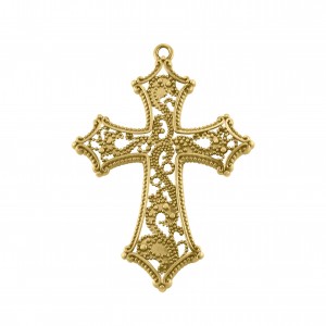 Pingente Cruz Arabescada Ouro 55mm