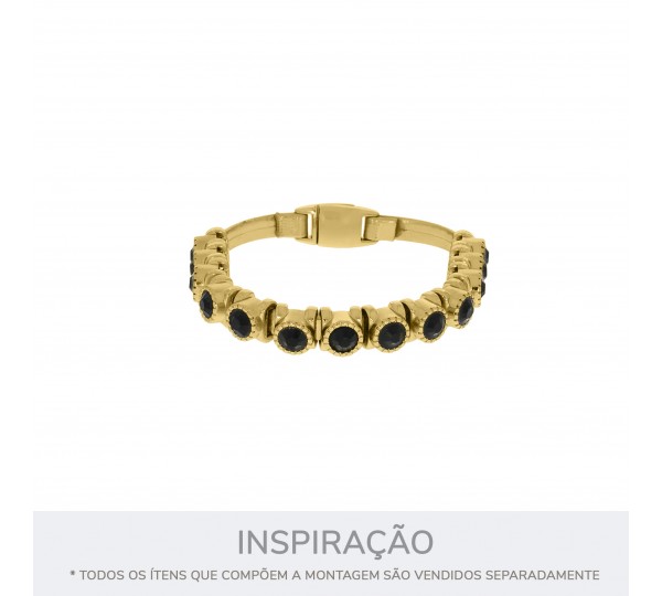 Passador Ouro com Strass Preto 9mm