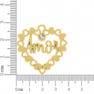 Pingente Coração Amor Ouro com Strass 27mm