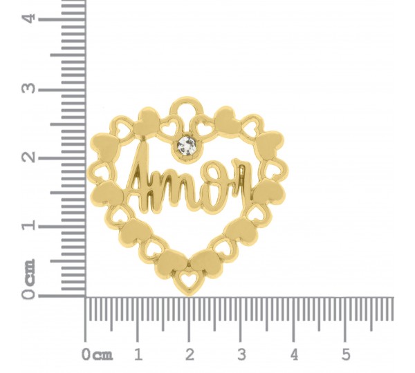 Pingente Coração Amor Ouro com Strass 27mm