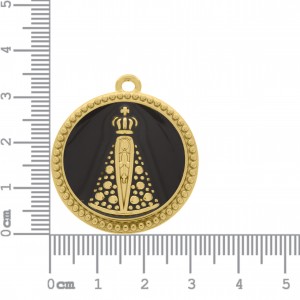 Pingente Nossa Senhora Aparecida Ouro com Resina Preta 34mm