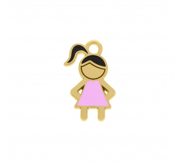 Pingente Menina Ouro com Rosa 18mm