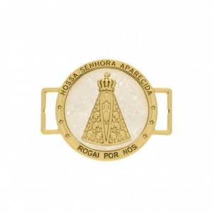 Passa Tira Nossa Senhora Aparecida Ouro com Pérola 38mm