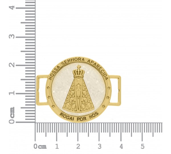 Passa Tira Nossa Senhora Aparecida Ouro com Pérola 38mm
