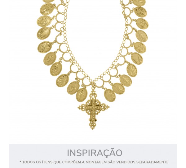 Pingente de Cruz Arabescada Ouro Sem Strass 62mm