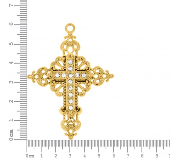 Pingente de Cruz Arabescada Ouro com Strass 62mm