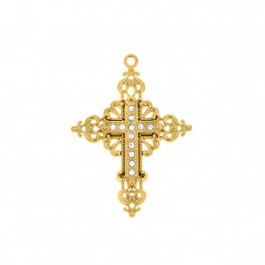 Pingente de Cruz Arabescada Ouro com Strass 62mm
