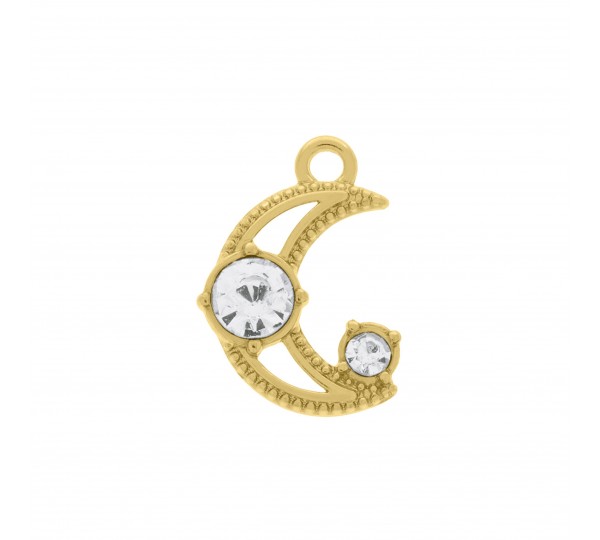 Pingente Lua Ouro com Strass 19mm