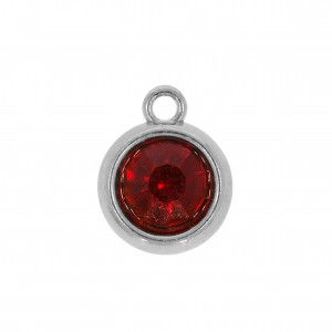 Pingente Ponto de Luz Níquel com Strass Vermelho 15mm