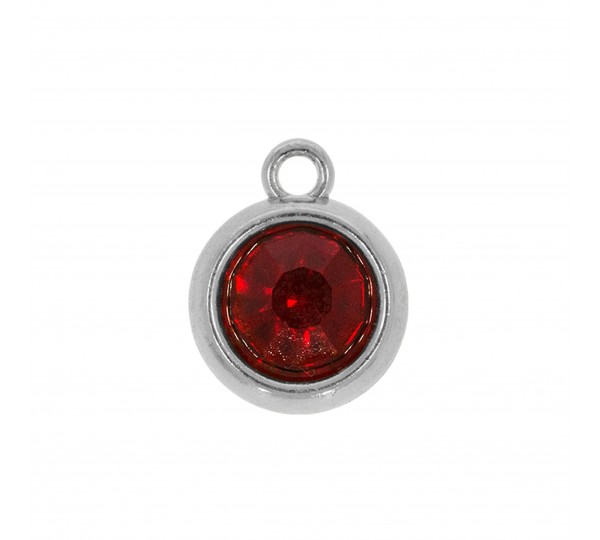 Pingente Ponto de Luz Níquel com Strass Vermelho 15mm