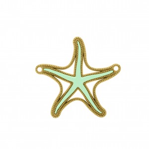 Pingente Estrela do Mar Ouro com Resina Verde Água 45 mm
