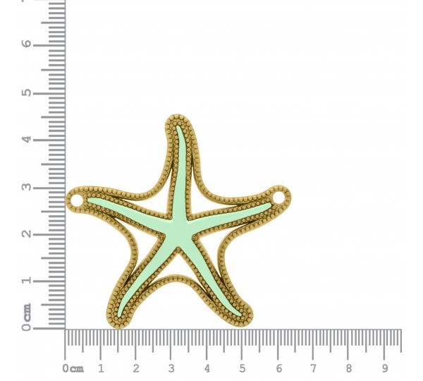 Pingente Estrela do Mar Ouro com Resina Verde Água 45 mm