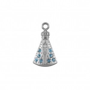 Pingente Nossa Senhora Niquel com Strass Azul Claro 22mm