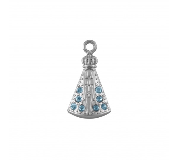 Pingente Nossa Senhora Niquel com Strass Azul Claro 22mm