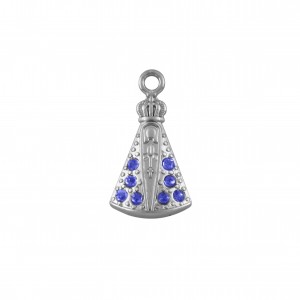 Pingente Nossa Senhora Níquel com Strass Azul 22mm