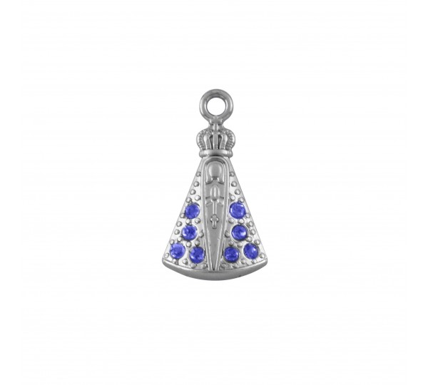 Pingente Nossa Senhora Níquel com Strass Azul 22mm