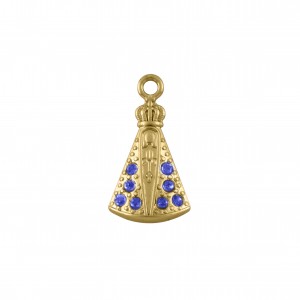 Pingente Nossa Senhora Ouro com Strass Azul 22mm