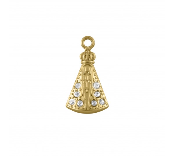 Pingente Nossa Senhora Ouro com Strass 22mm