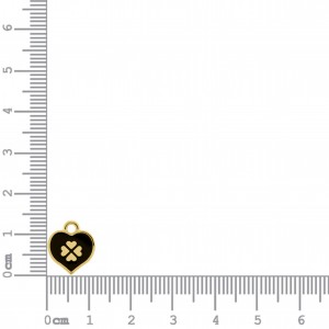 Pingente Coração Trevo da Sorte Ouro com Preto 17mm