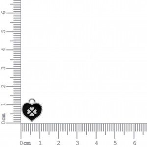 Pingente Coração Trevo da Sorte Níquel com Preto 17mm