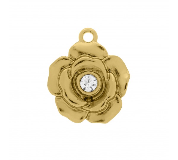 Pingente Flor Apaixone-se Por Você Mesma Ouro com Strass 23mm