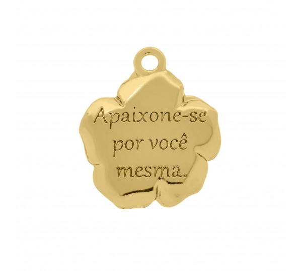 Pingente Flor Apaixone-se Por Você Mesma Ouro com Strass 23mm