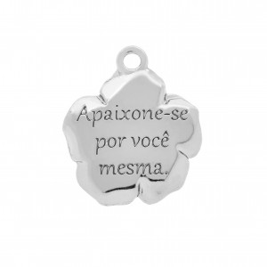 Pingente Flor Apaixone-se Por Você Mesma Níquel com Strass 23mm