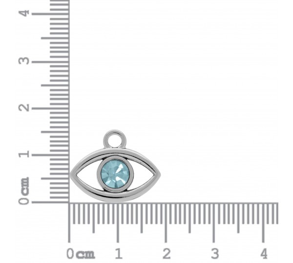 Pingente Olho Grego Níquel com Strass Azul Claro 18mm