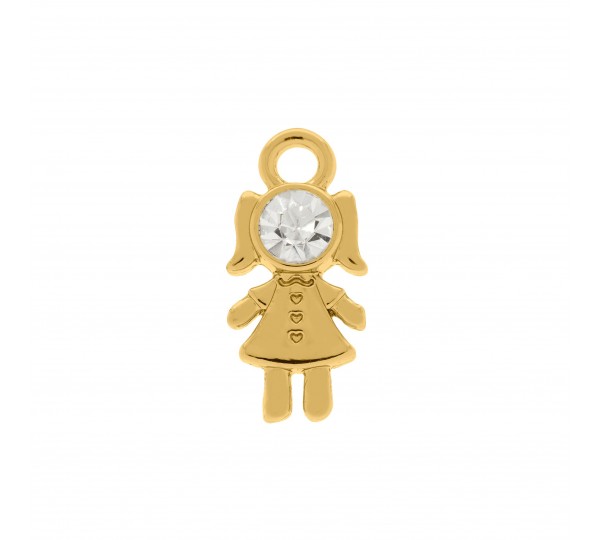 Pingente Menina Ouro com Strass 18mm