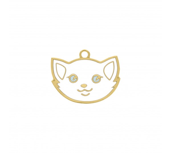 Pingente Gato Ouro com Branco 28mm