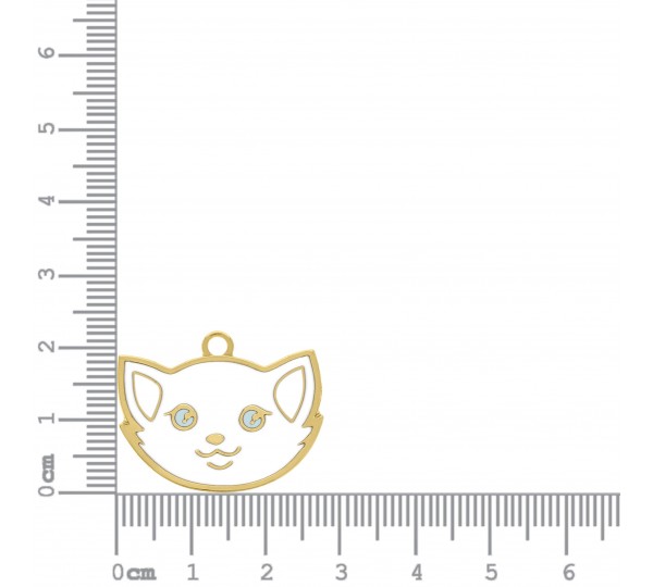 Pingente Gato Ouro com Branco 28mm
