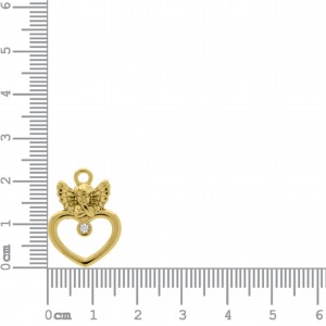 Pingente Coração Anjo Ouro com Strass 24mm