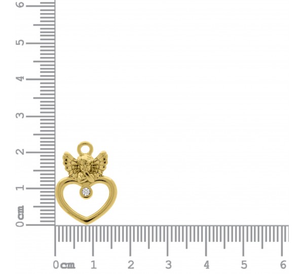 Pingente Coração Anjo Ouro com Strass 24mm