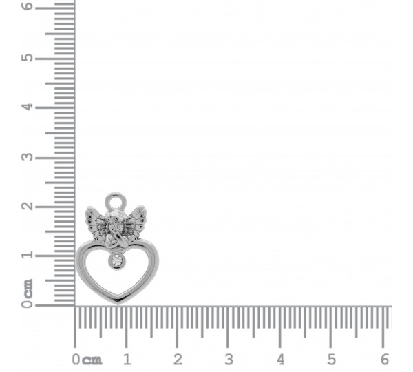 Pingente Coração Anjo Níquel com Strass 24mm