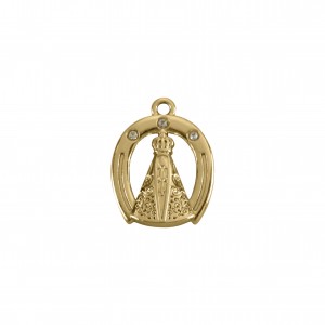 Pingente Oval Nossa Senhora Aparecida Ouro com Strass 22mm