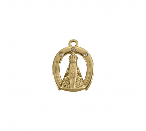 Pingente Oval Nossa Senhora Aparecida Ouro com Strass 22mm