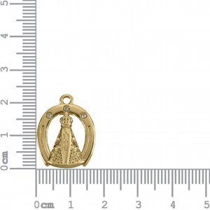 Pingente Oval Nossa Senhora Aparecida Ouro com Strass 22mm