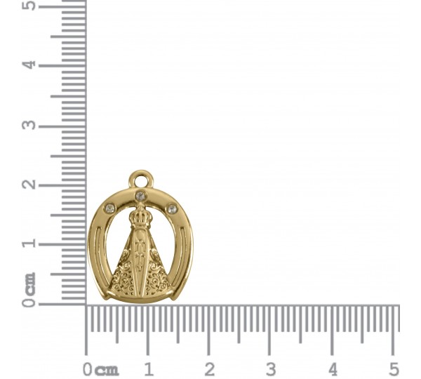Pingente Oval Nossa Senhora Aparecida Ouro com Strass 22mm