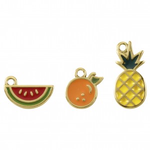 Conjunto de Pingentes Frutas Ouro com Resina