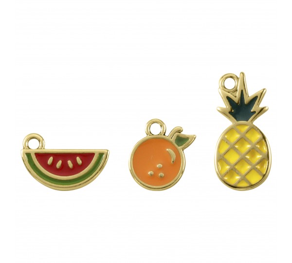 Conjunto de Pingentes Frutas Ouro com Resina