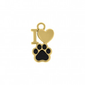 Pingente Pet Ouro com Resina Preta 24mm