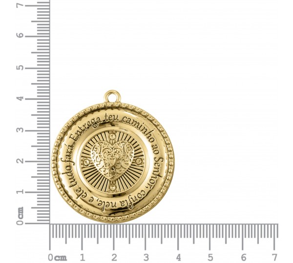 Pingente Medalha com Salmo Ouro 43mm