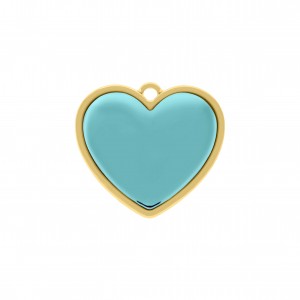 Pingente Coração Ouro com Azul Tiffany 27mm