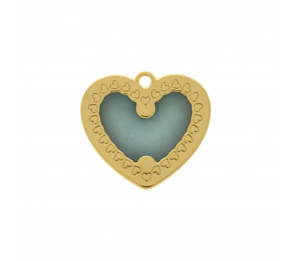 Pingente Coração Ouro com Azul Tiffany 27mm