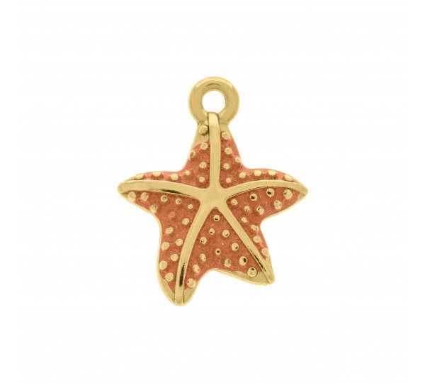 Pingente Estrela-do-Mar Ouro com Coral 24mm