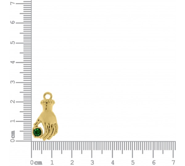 Pingente Mão Ouro com Strass Verde 30mm
