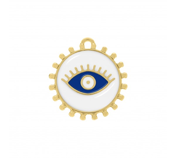 Pingente Olho Grego Ouro com Branco 27mm