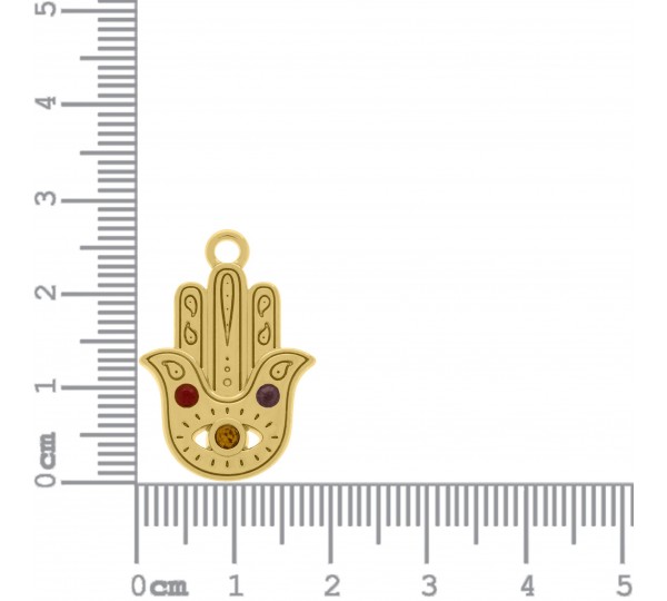 Pingente Mão Hamsá Ouro com Strass Colorido 27mm