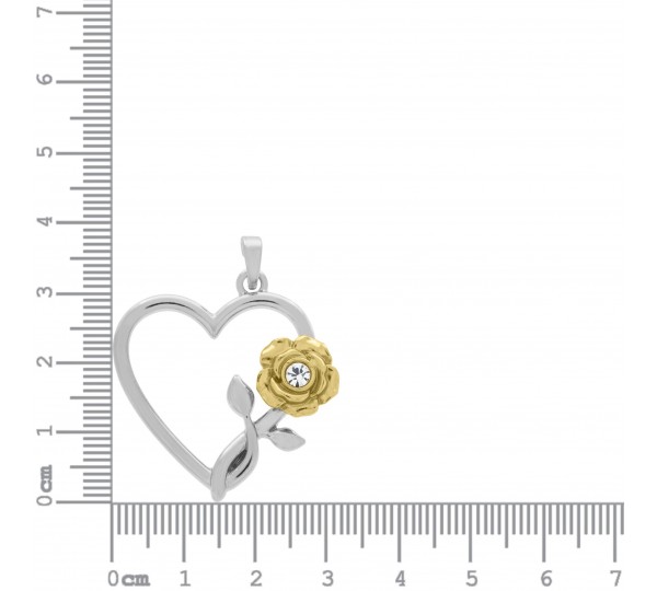 Pingente Coração Níquel com Flor Ouro e Strass 33mm
