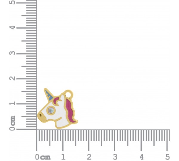 Pingente Unicórnio Ouro com Resina e Strass 17mm